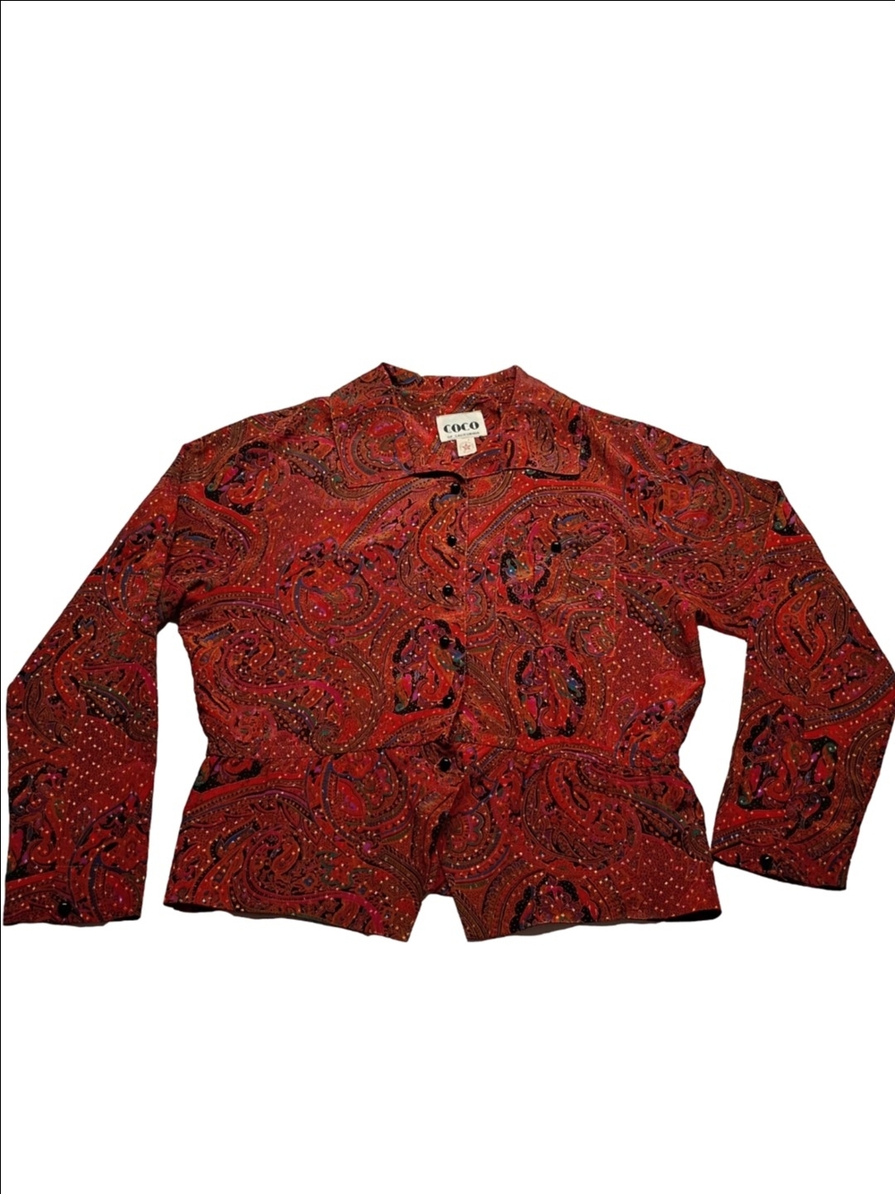 Vintage COCO Red Paisley Button-Front Women's 70's Blouse